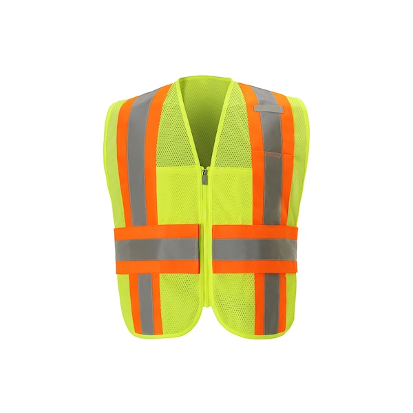 2W International Contrast DOT Safety Vest S, M Class 2 H Back, , Zipper w/Hook & Loop Sides 5 Pockets DS525C-2 S/M - main
